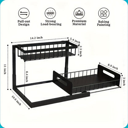 Two-Tier Pull-Out Under-Sink Cabinet Organizer with Six Exact Black, White or Grey Pack Options