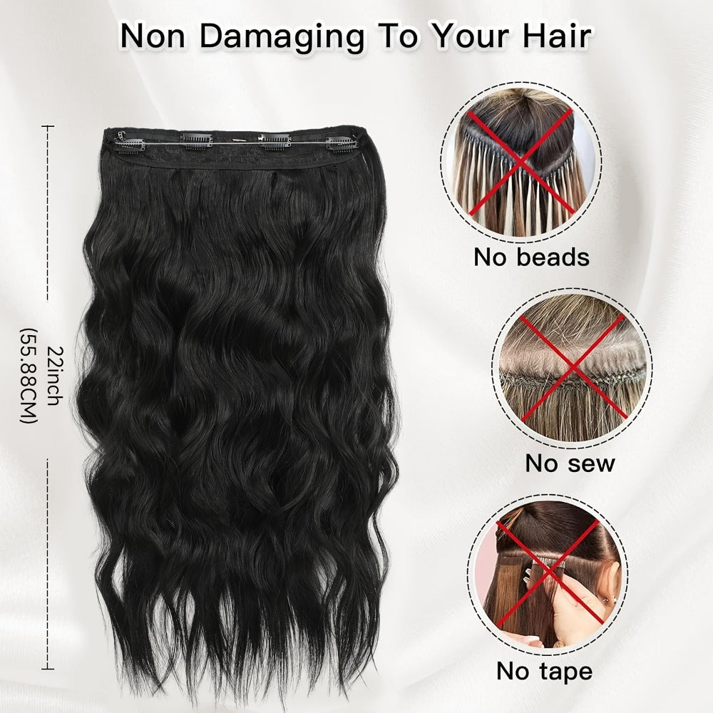 Invisible Wire Hair Extensions 22 Inch for Women — Transparent Fish Line 4 Clips Long Wavy Hairpiece for Thin Fine Hair, 7 Colors 1B 613 Ombre, No Glue No Heat Damage Free