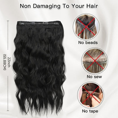 Invisible Wire Hair Extensions 22 Inch for Women — Transparent Fish Line 4 Clips Long Wavy Hairpiece for Thin Fine Hair, 7 Colors 1B 613 Ombre, No Glue No Heat Damage Free