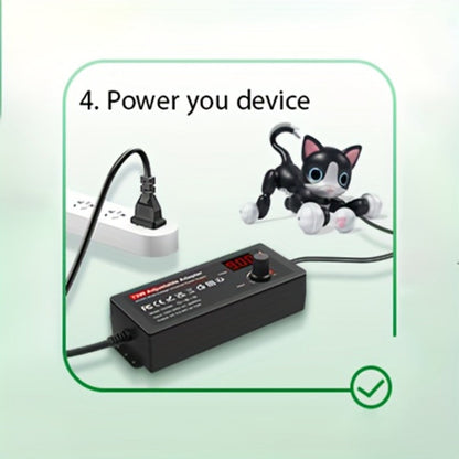 Adjustable 3–24V AC/DC Power Adapter with 72W Label, LCD Readout, Knob Control and Connector Set
