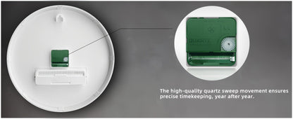 Round Analog Wall Clock with LCD Calendar and Temperature Window, Four Colors and 10- or 12-Inch Sizes