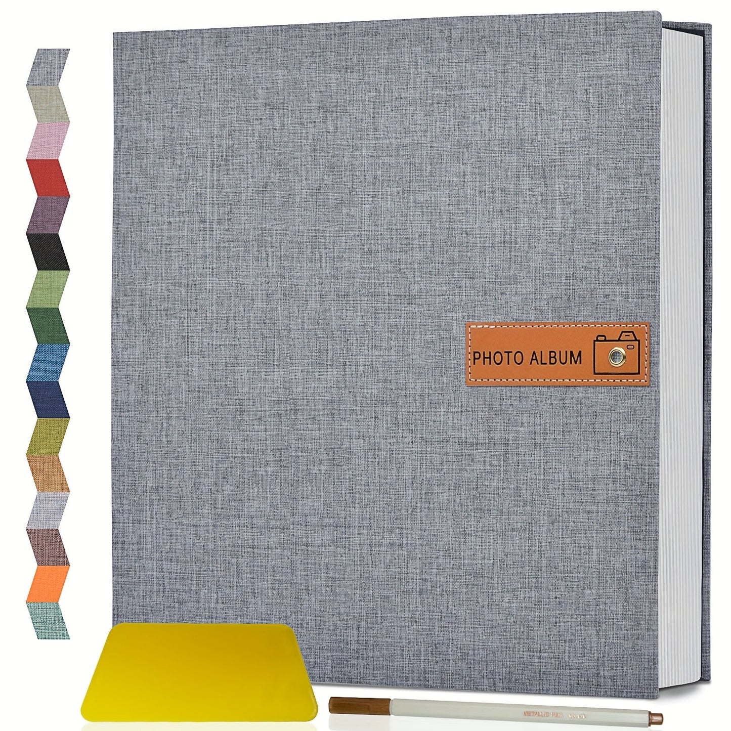 Self-Adhesive Linen Photo Album with 40- or 60-Page Options, Two Cover Sizes, Metal Pen and 12 Colors