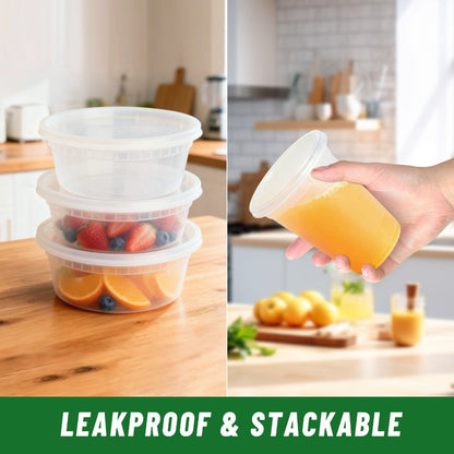 Deli Containers with Lids 48 Pack 8oz | BPA-Free Leakproof Meal Prep Containers | Microwave Dishwasher Freezer Safe Stackable Food Storage for Takeout Meal Preparation