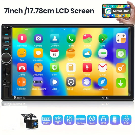 Double Din Car Stereo 7 Inch Touchscreen - CAMECHO MP5 Player with Wireless FM, Mirror Link, USB/SD/AUX, Backup Camera Input, Universal Fit Head Unit