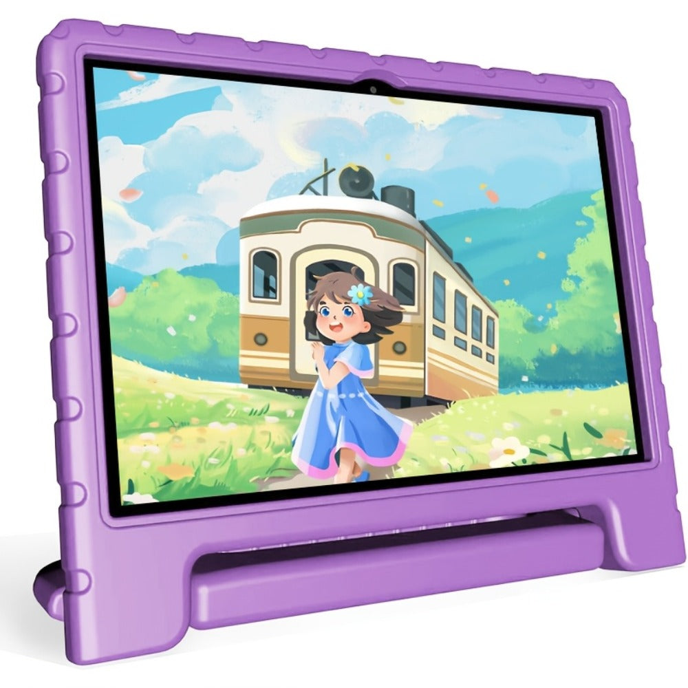 Kids Tablet 10.1 Inch Android 14 8GB RAM 64GB Storage 6000mAh Battery WiFi Dual Camera 1280x800 Parental Controls Google Kids Space Drop Protection Educational Blue Pink Purple Green