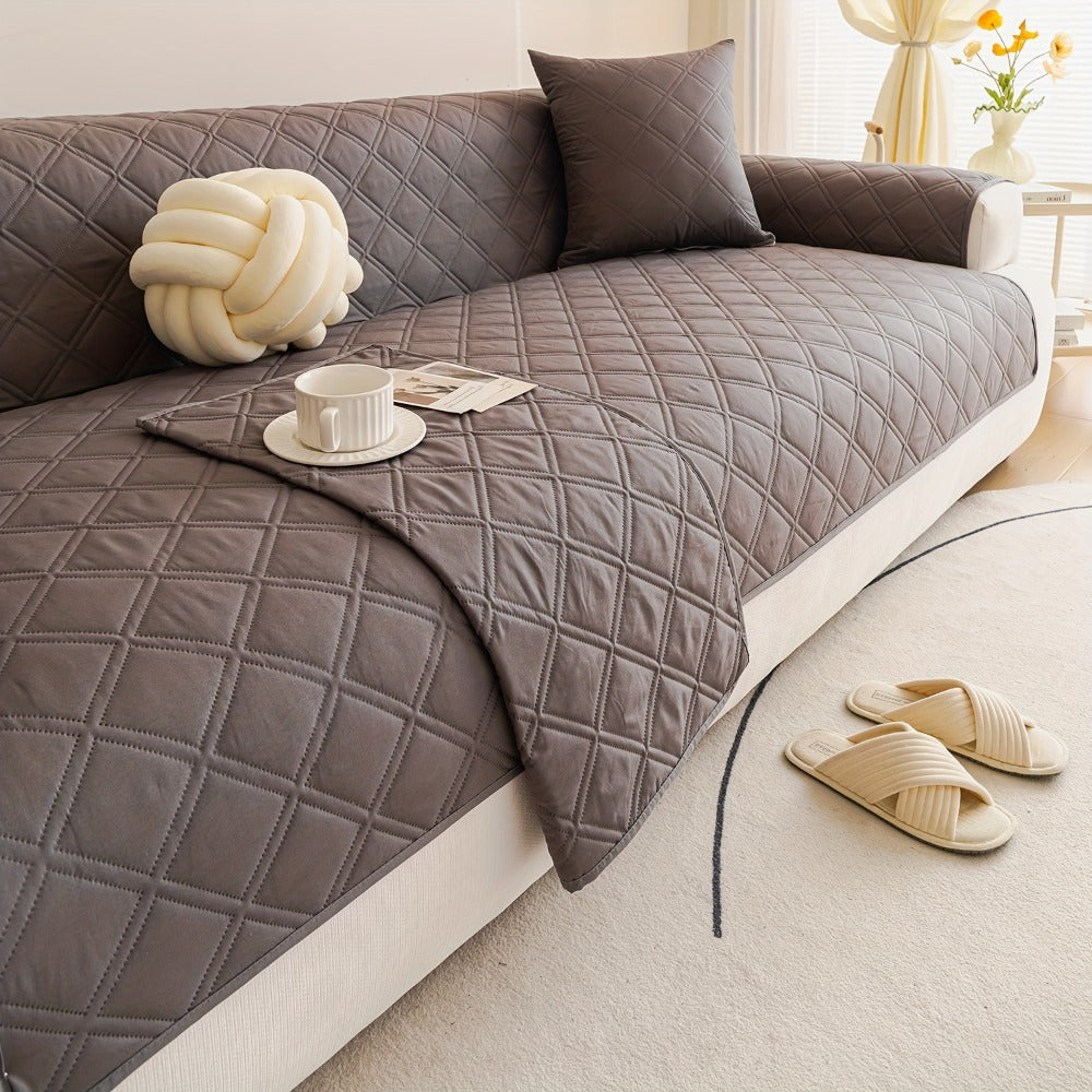 Sofa Cover Three-Piece Soundwave Embossed Set with Sofa Panel, Two Armrest Covers and Anti-Slip Mat