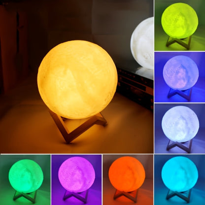 15cm Lunar Globe LED Night Light with Wood Stand, USB Rechargeable Power, Remote and 16 Colors