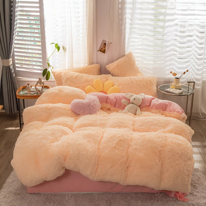 Velvet Duvet Cover Set Fluffy Plush Bedding Minimalist Solid Color, Carved Velvet Quilt Cover with Pillow Shams, Soft Cozy Bedroom Essentials Twin Full Queen King, Black Beige Grey Pink Purple Blue Red Yellow