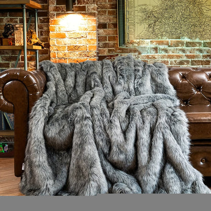 Long Hair Fluffy Reversible Plush Velvet Throw Blanket, 300-350gsm Elegant Throw for Couch & Bed