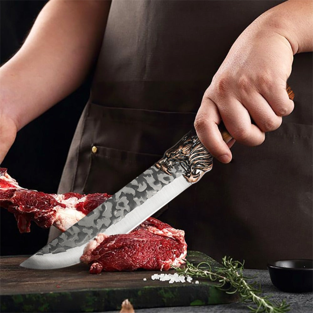 Multi-Piece Kitchen Knife Set with Stainless Steel Labels in Black Three-Piece or Brown Seven-Piece Options