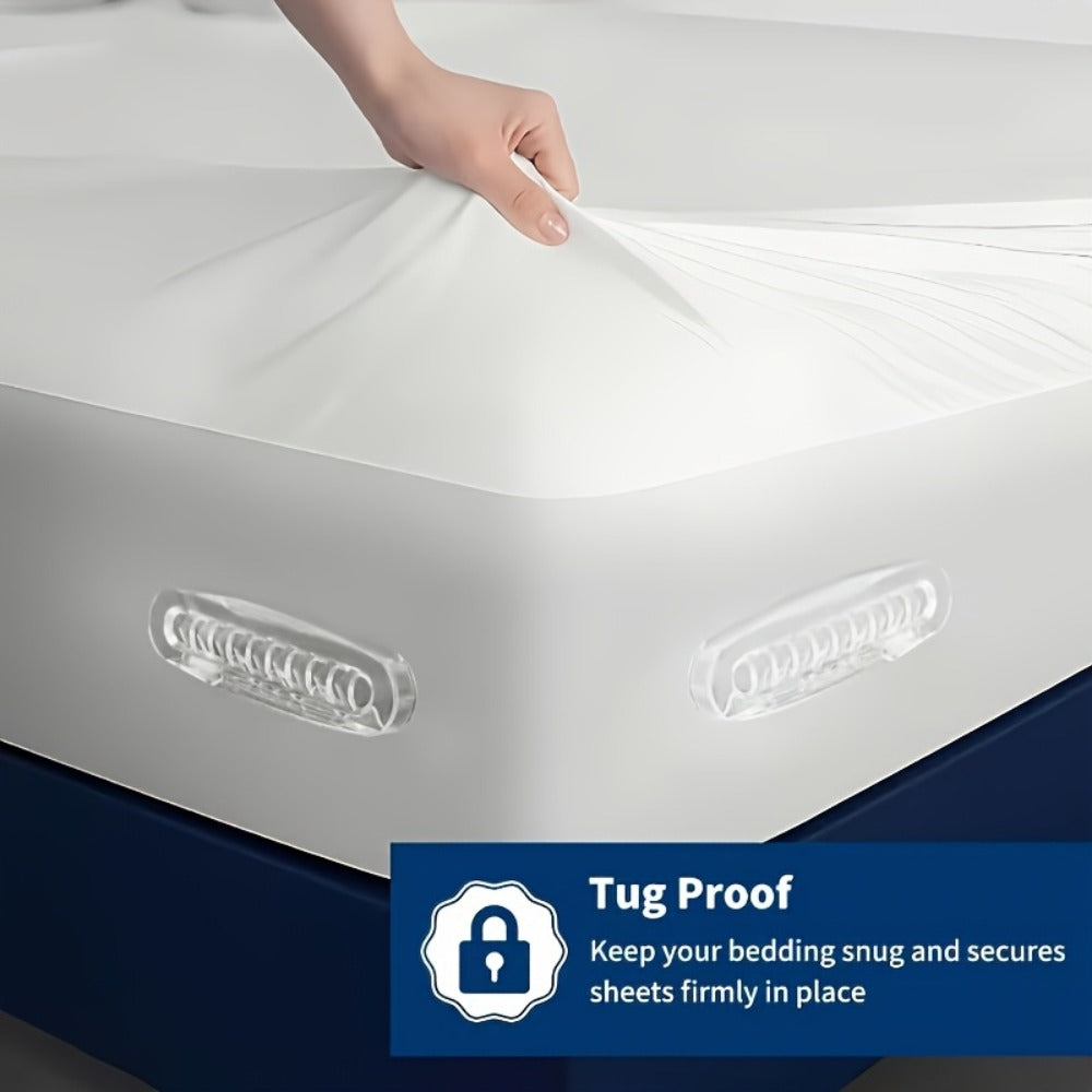 Bed Sheet Holder Clips in White or Gray with Foldable Corner Lock Design for Mattress Bedding