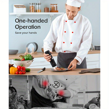 Electric Salt and Pepper Grinder Set 2-Pack Rechargeable with Charging Base & White Light - One-Hand Operation
