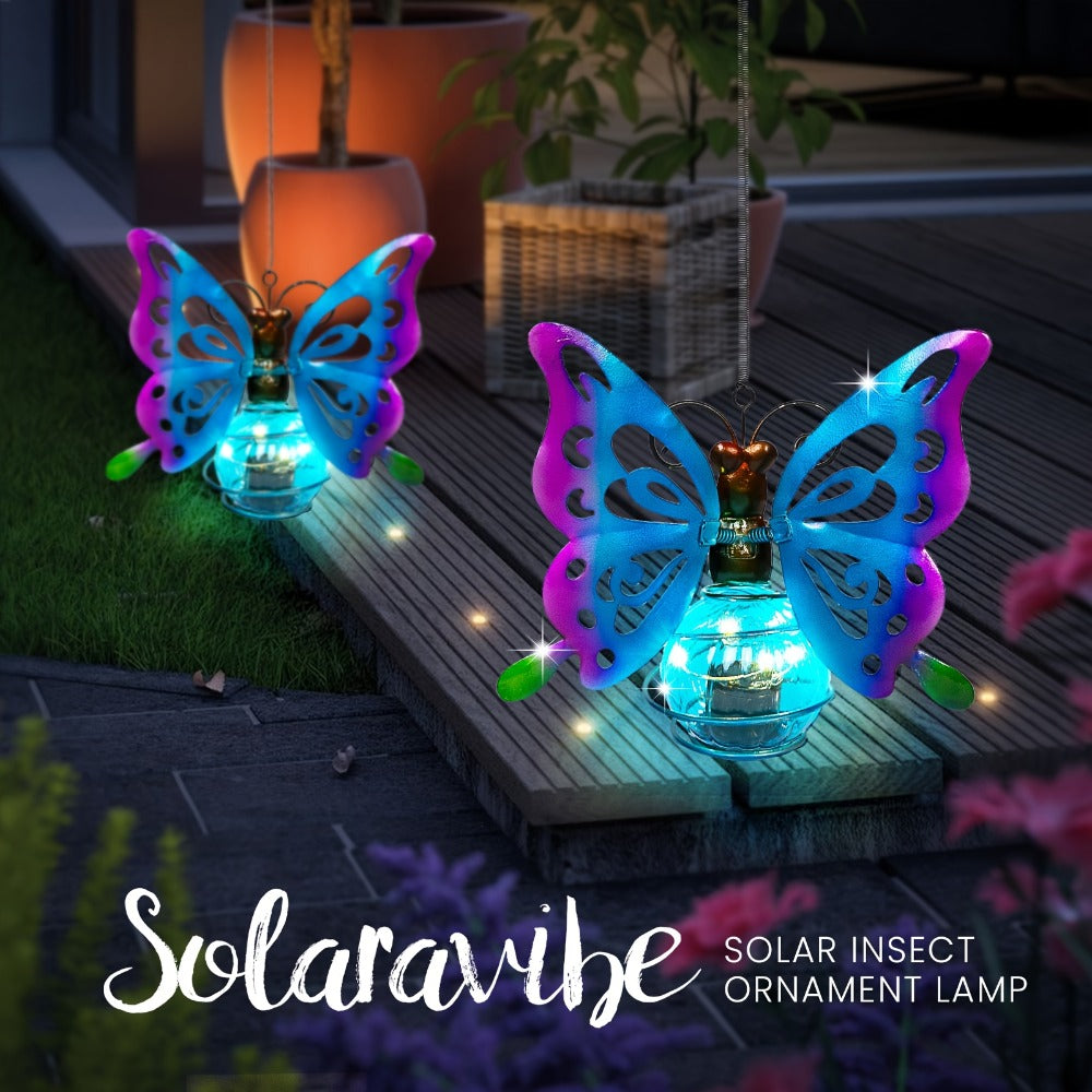 Solar Hanging Ornament Lights Ladybug & Butterfly, Indoor Outdoor Decorative Garden Light with Spring Clips for Patio