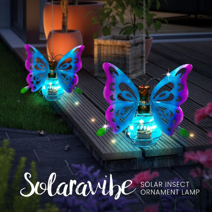 Solar Hanging Ornament Lights Ladybug & Butterfly, Indoor Outdoor Decorative Garden Light with Spring Clips for Patio