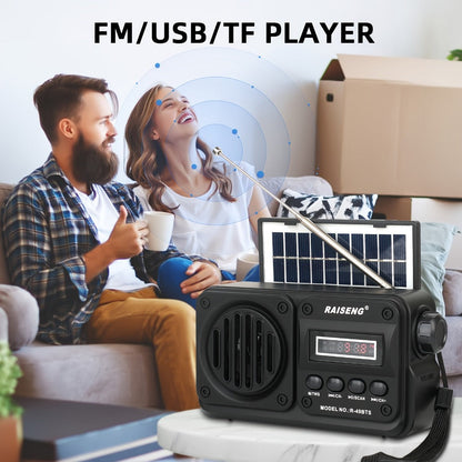 Retro FM Radio Speaker with Solar Panel, Bluetooth, USB and TF Card Playback in Black or Brown