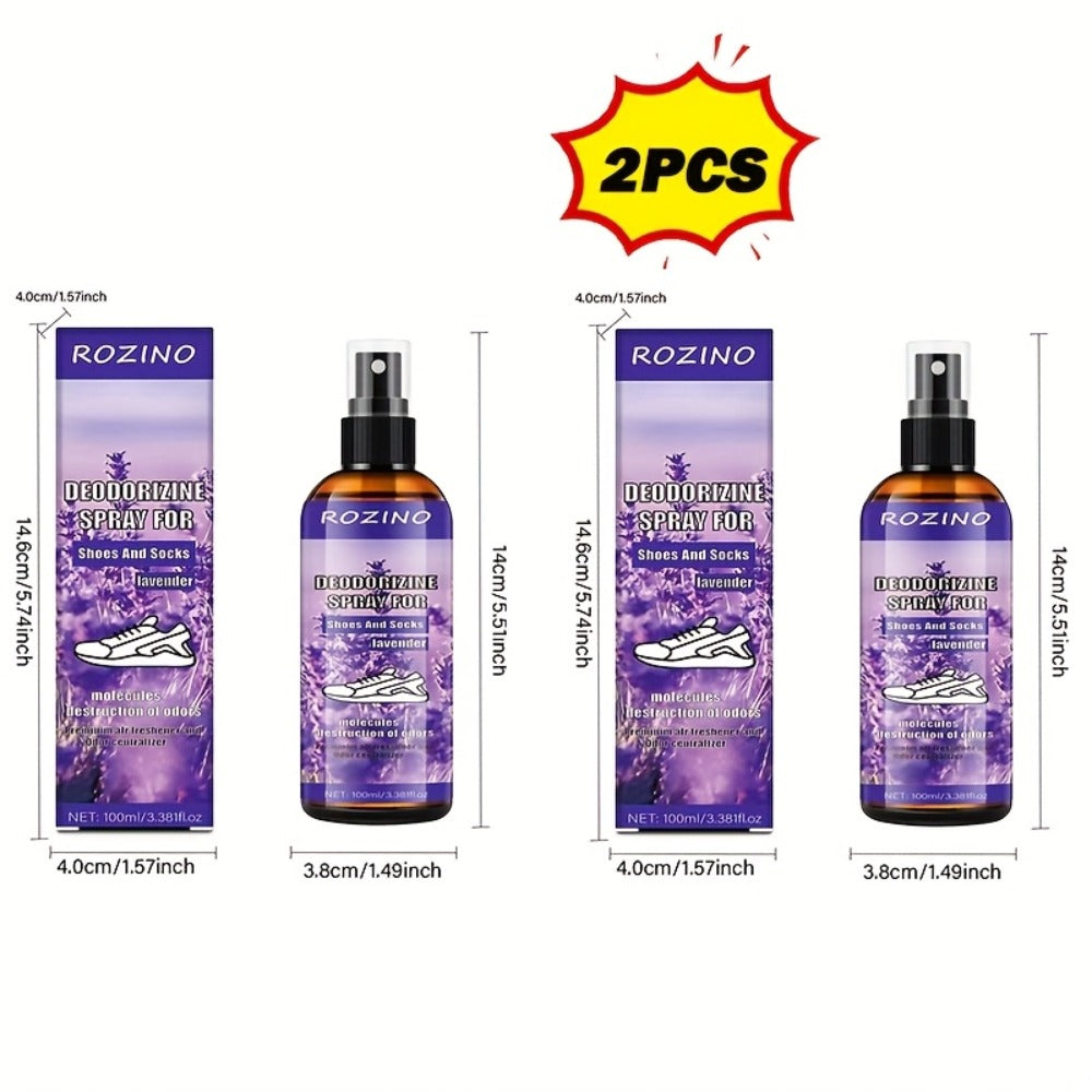 Foot Deodorizer Spray for Feet Socks & Shoes – Lavender Scent, Fast-Drying Odor Control, Glycerin Formula, Allergy-Friendly, 3.38 fl oz, Set of 2