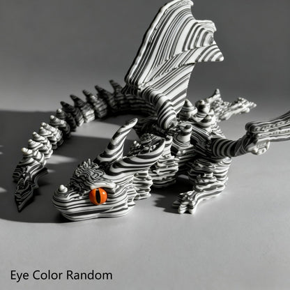 Articulated Black-and-White Swirl Dragon Figurine with Poseable Segments and Random Eye Color for Desktop Display
