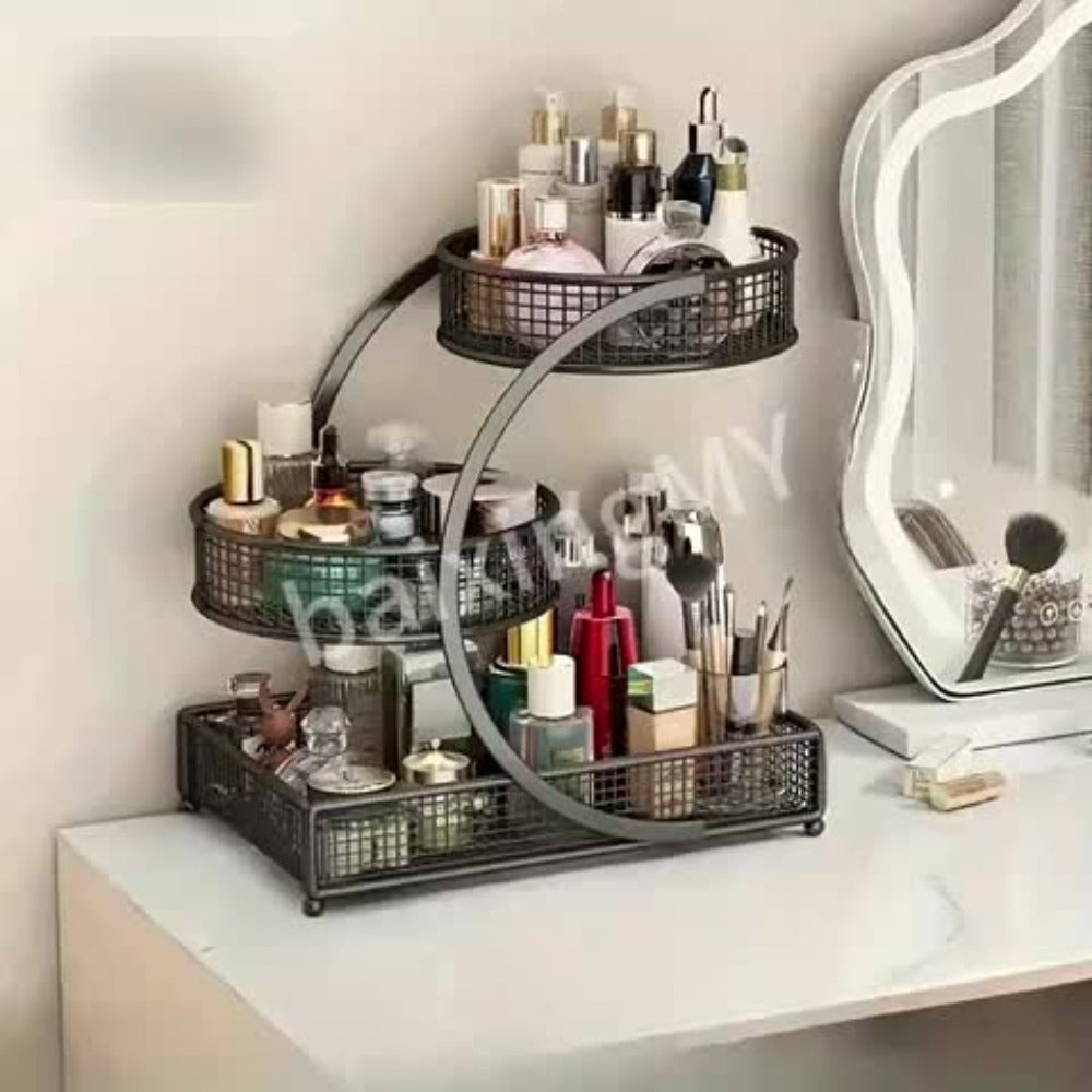 Mesh Countertop Bathroom Organizer with Two- or Three-Tier Basket Styles and Curved Open Frame
