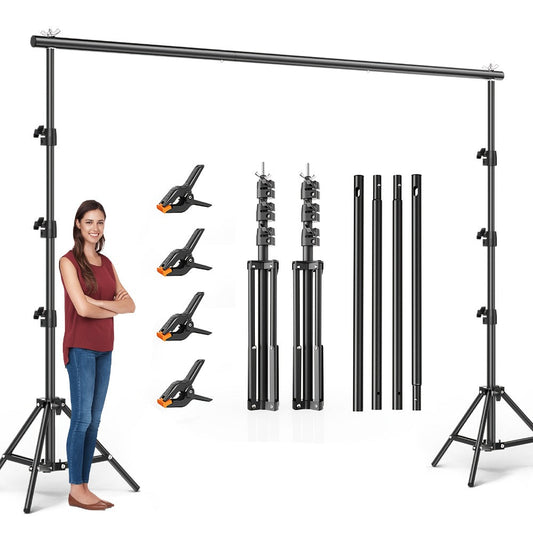 Backdrop Stand Kit 10x10ft Heavy Duty – 2 Adjustable Stands, 4 Crossbars, 4 Clamps & Carry Bag for Photo Studio, Video Shooting, Streaming & Party Decor