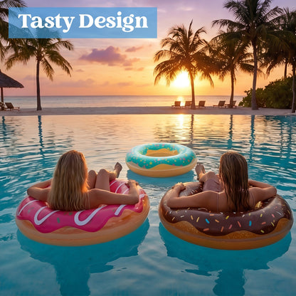 Inflatable Donut Pool Float 3-Pack | Glitter Swim Ring for Adults & Kids