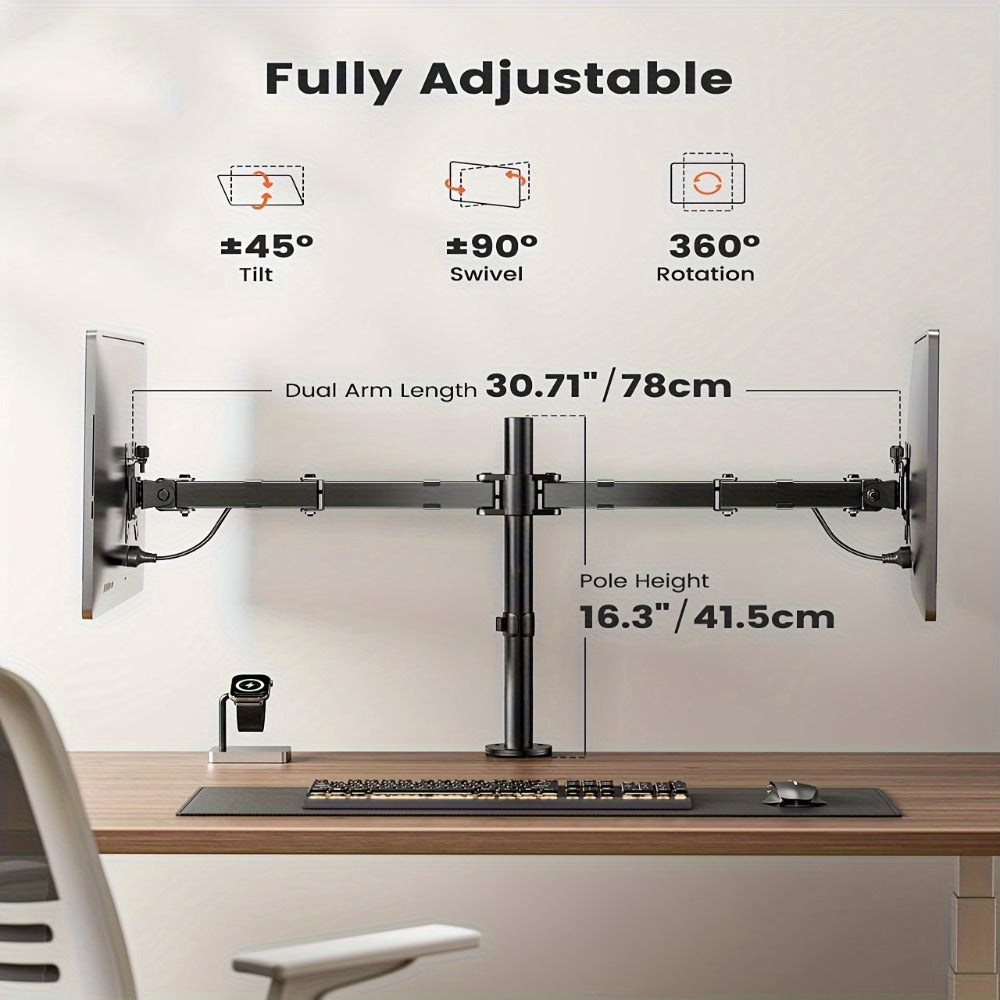 Single & Dual Monitor Mount for 13-32 Inch Screens, VESA Desk Mount Arm, 19.8 lbs Capacity, 16.3" Height Extension, ±45° Tilt ±90° Swivel, Heavy-Duty Steel C-Clamp & Grommet Base, Space-Saving Home Office Stand