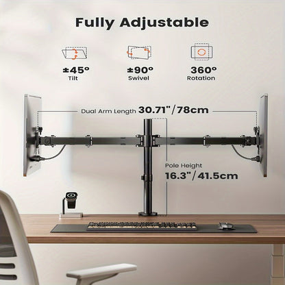 Single & Dual Monitor Mount for 13-32 Inch Screens, VESA Desk Mount Arm, 19.8 lbs Capacity, 16.3" Height Extension, ±45° Tilt ±90° Swivel, Heavy-Duty Steel C-Clamp & Grommet Base, Space-Saving Home Office Stand