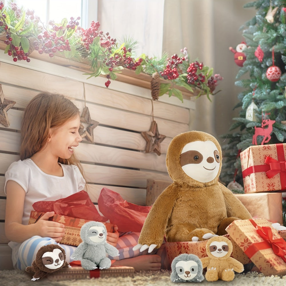 Stuffed Animal Sloth Five-Piece Set with One 22-Inch Large Sloth and Four Smaller Toys for Gifting