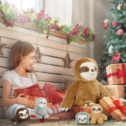 Stuffed Animal Sloth Five-Piece Set with One 22-Inch Large Sloth and Four Smaller Toys for Gifting