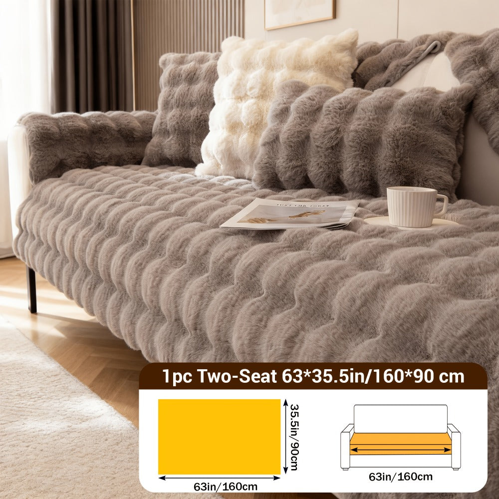 Sofa Cover Bubble Faux Rabbit Fur Panels with Silicone Non-Slip Backing for Seat, Armrest or Backrest