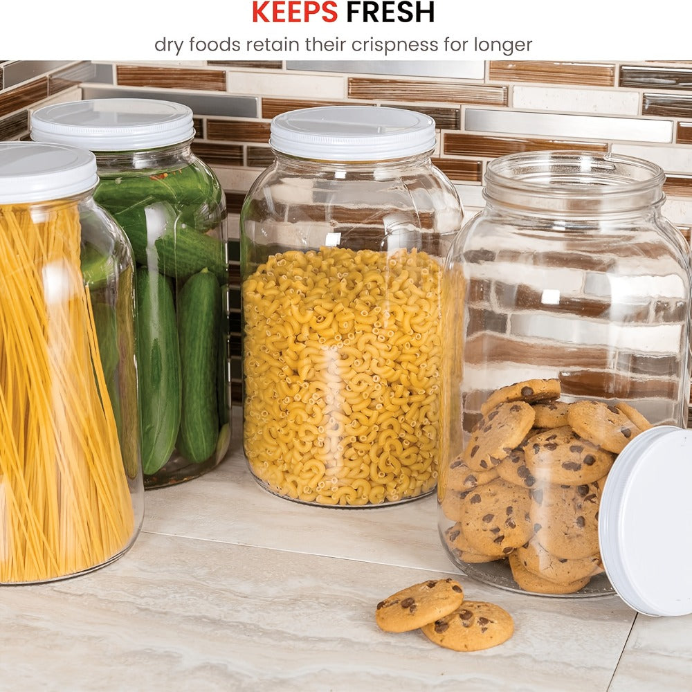 Two-Pack One Gallon Wide-Mouth Glass Storage Jar Set with Flip-Top Lids for Pantry and Pickling