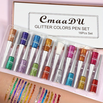 Glitter Liquid Eyeliner Set 16 Colors water-resistant Shimmer Metallic Eye Liner Pen Kit – extended-wear Smudge-Proof Sparkle Eye Makeup