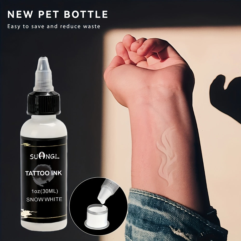 Tattoo Ink Black & White Set 1.01oz — High Brightness Fine Particle Formula, Permanent Body Ink, Needle & Machine Compatible for Professional Studios & Hobbyists