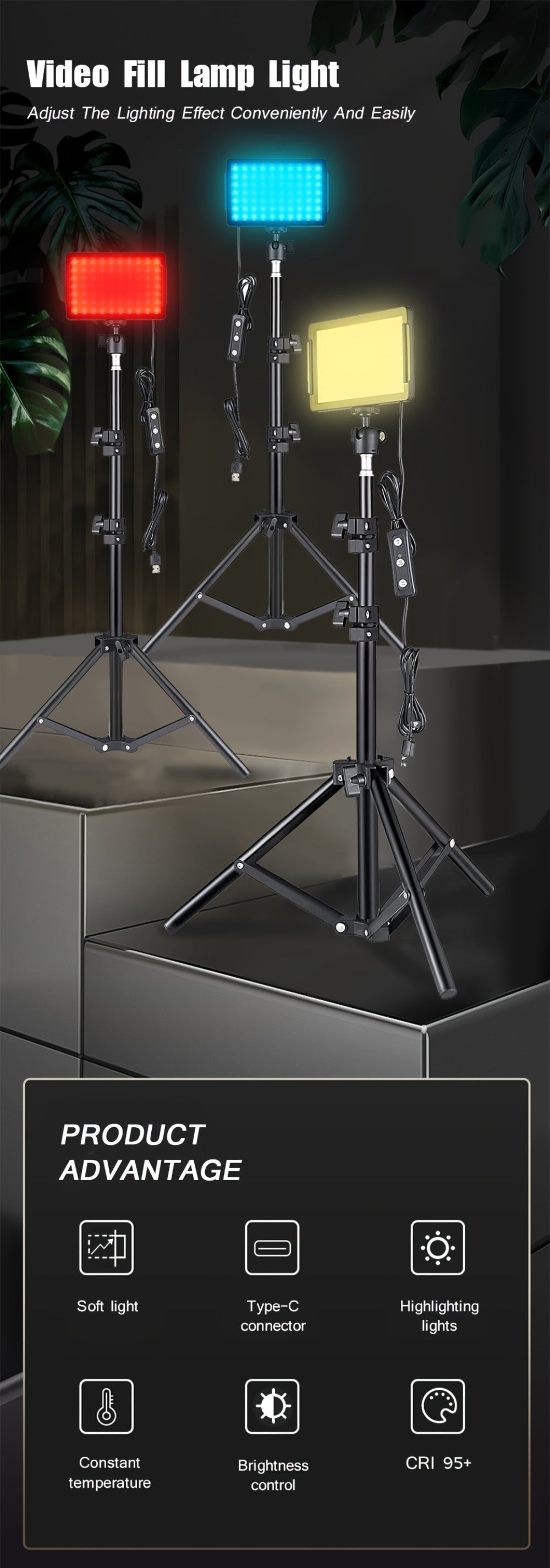 LED Video Light Panel 5600K Dimmable Photography Lighting Kit with Adjustable Tripod Stand for an Everyday Personal Care Routine