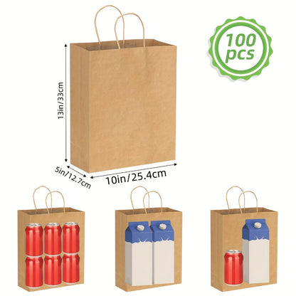 Large Brown Kraft Paper Gift Bags 100-Piece Pack with Handles in 13 x 10 x 5 Inch Size for Gift Wrapping