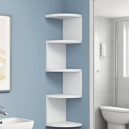 5-Tier Wall-Mounted Corner Shelf – Space-Saving Floating Storage Organizer in White Acrylic for Bathroom, Living Room, Bedroom, Kitchen & Office, Decorative Corner Rack & Versatile Room Organizer