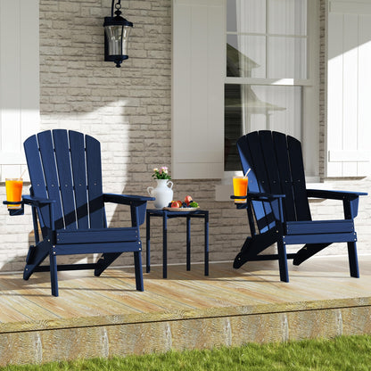 Folding HDPE Adirondack Outdoor Chair with Cup Holder in Four Colors and One-, Two- or Four-Piece Sets
