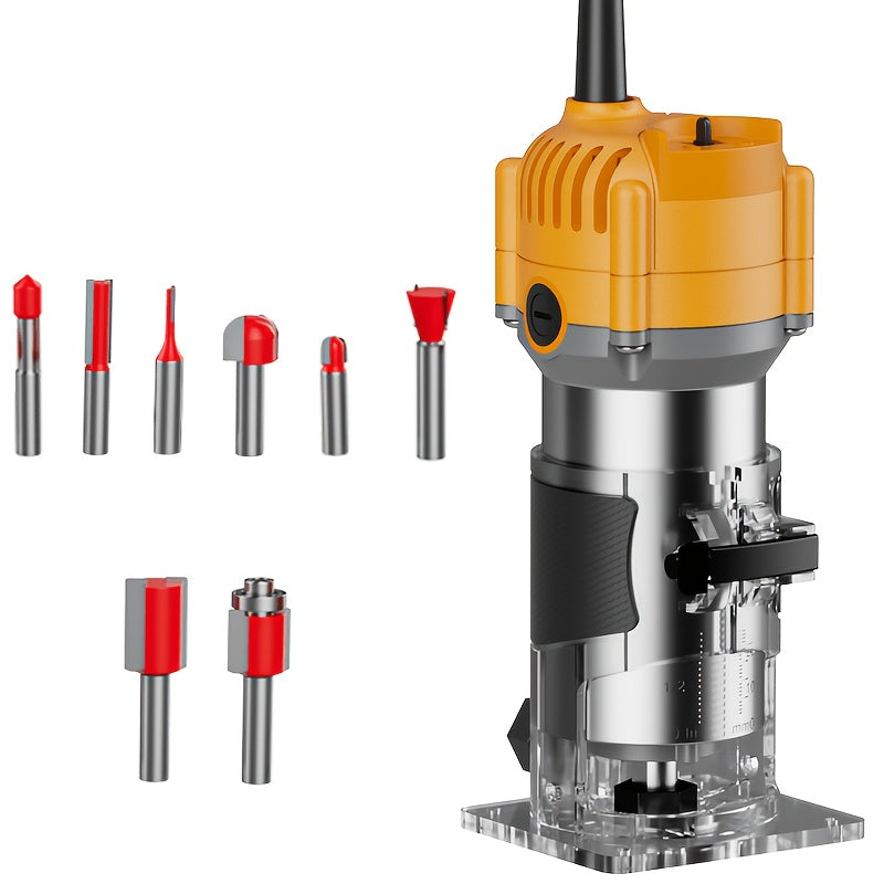 Wood Router Edge Trimmer 800W 6.1Amp Compact Hand Router Tool 35000RPM with Variable Speed, 1/4" Collet, Router Bit Set for Woodworking Slotting Carving Edge Treatment DIY Projects