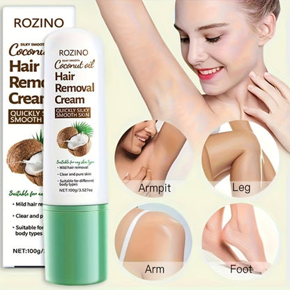 Hair Removal Cream ROZINO 100g Coconut and Squalane Tube with Carton for External Body Grooming