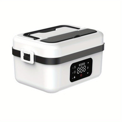 Self Heating Lunch Box Battery Powered 8000mAh - 60W Portable Electric Food Warmer with Smart Timer 1 Liter Stainless Steel Inner Container for Home Car Office and Truck, Leak Proof with Fork Spoon and Carry Bag, Gift for Men and Women