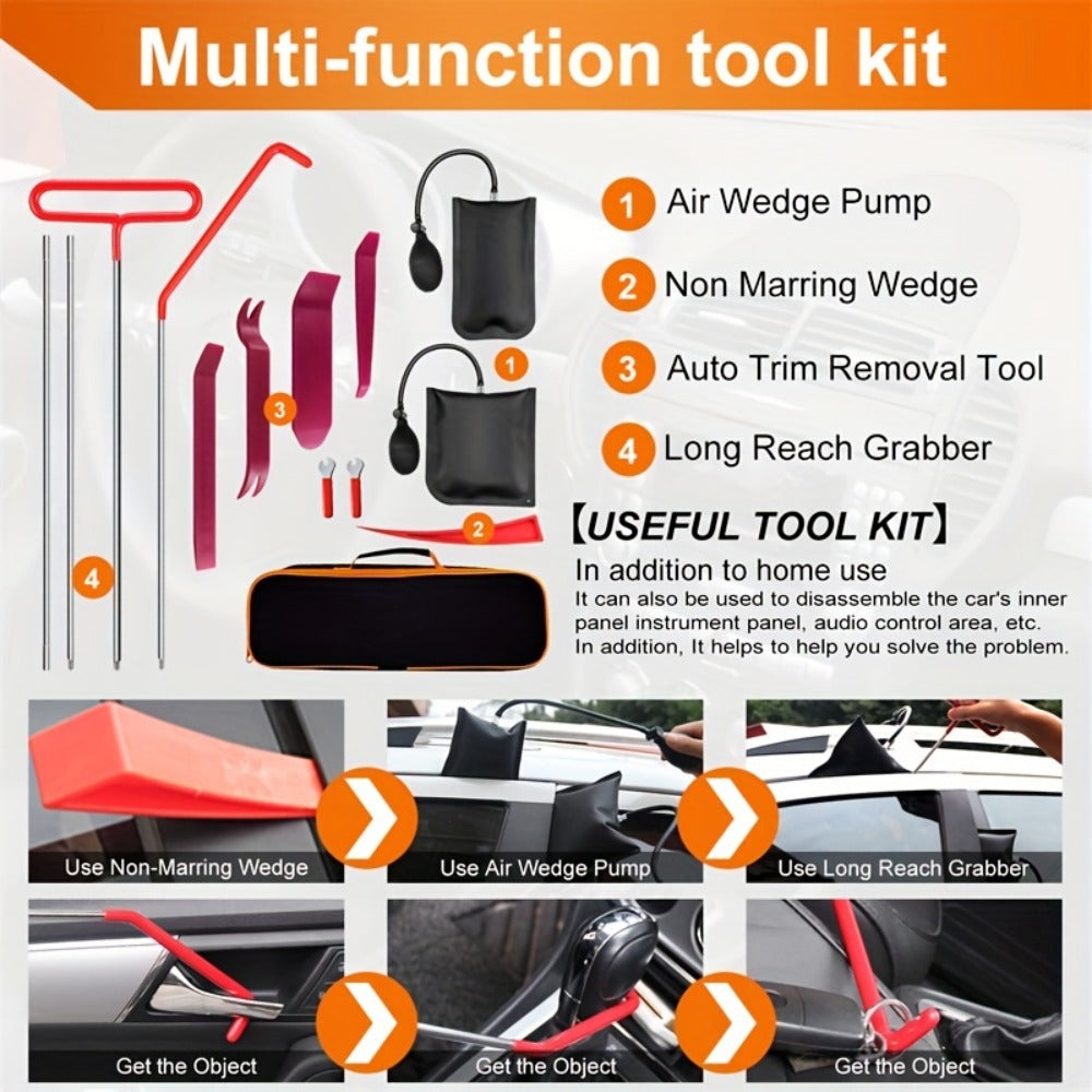 14-Piece Car Tool Kit Automotive Repair Hand Tool Set – Essential Vehicle Maintenance Kit No Battery Required for Home Garage & Roadside Emergency