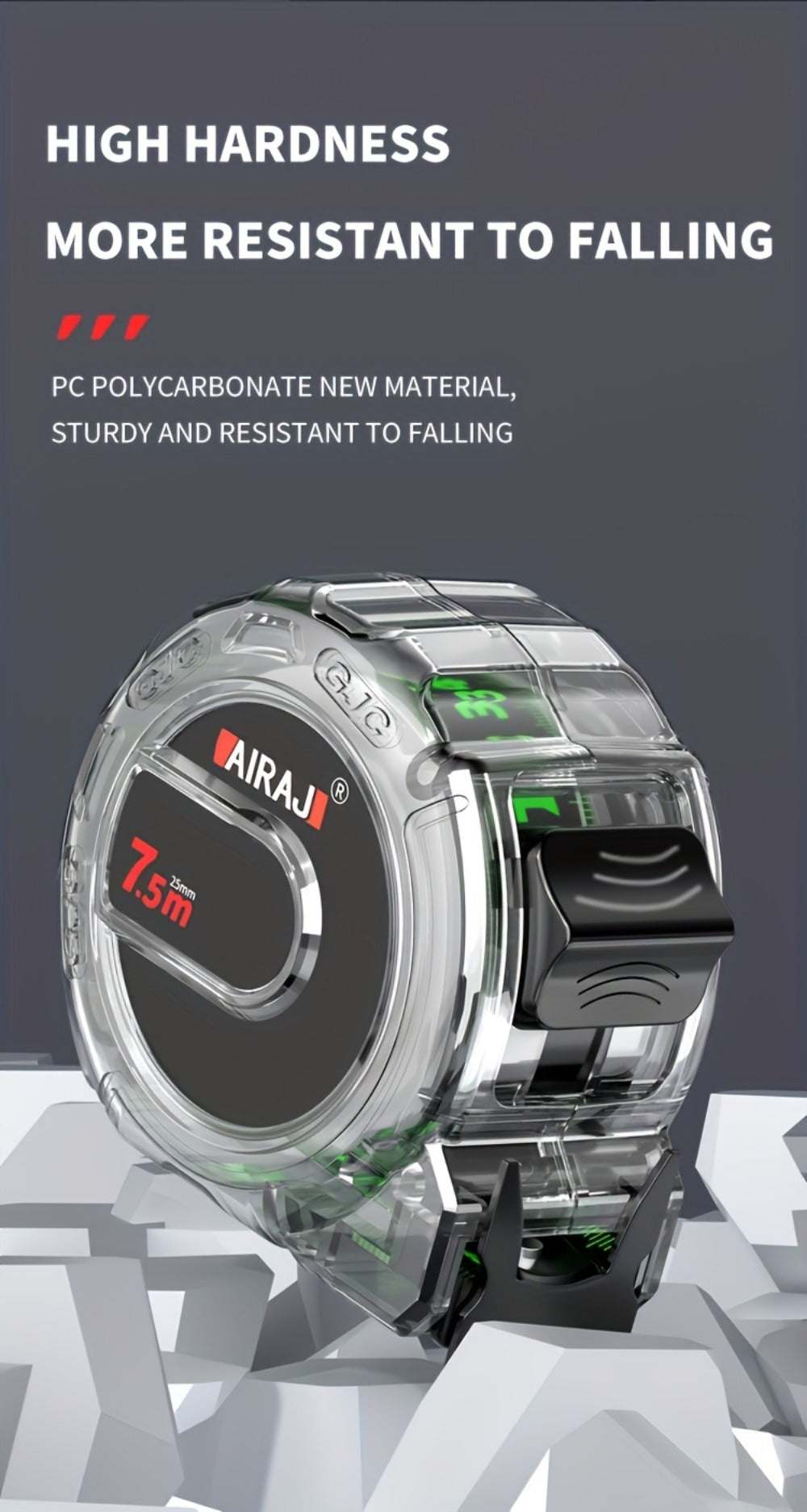 Fluorescent Metric Tape Measure with Wide Blade in 5, 7 or 10-Meter Length and 19 or 25 mm Width