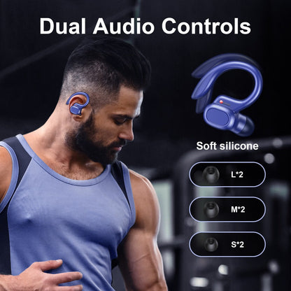 Wireless Earbuds Bluetooth 5.4 Sport Earhooks with LED Battery Display in Black, Red or Blue