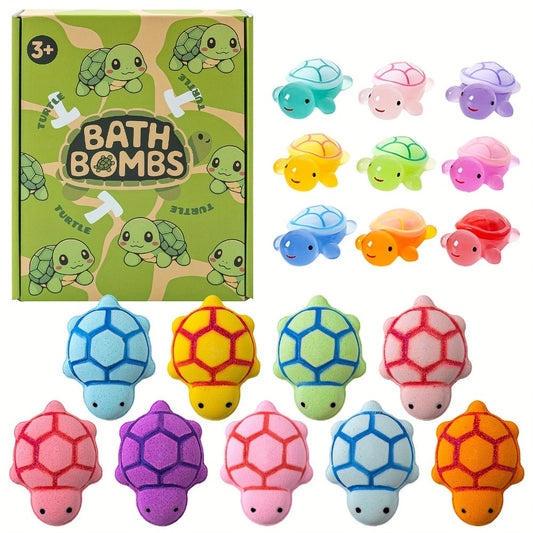 Bath Bombs with Surprise Toys Inside 9 Pack - Turtle Shaped Bubble Bath Balls with Rose Scent & Hidden Toy for Kids, Fun Birthday Valentine's Day Easter Party Favor Gift Set for Boys Girls