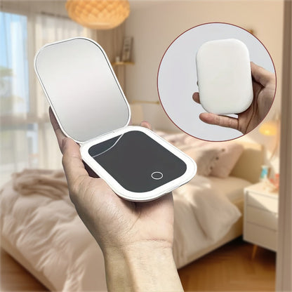 USB-Rechargeable LED Compact Mirror with 1X and 10X Sides, Three Light Colors and Pink or White Cases