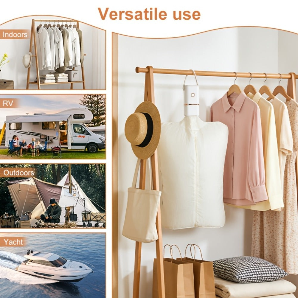Compact Foldable Clothes Dryer in Pure White with Golden-Color Trim, Carry Handle and Hanging Strap