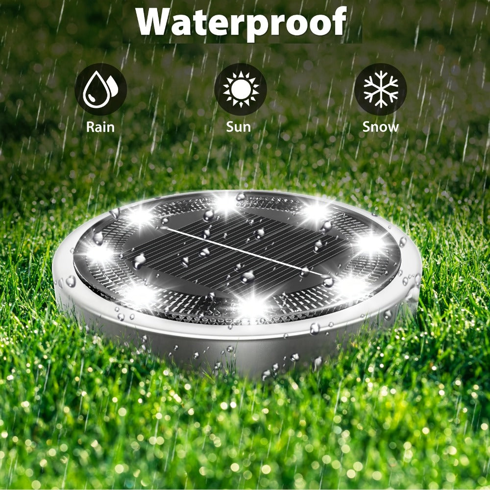 Solar Ground Lights 8 Pack 8-LED - Ultra Bright Semi-Recessed Outdoor Floor Lights for Garden Pathway Driveway Deck Staircase Pool, Warm White Dusk to Dawn Solar Step Lights Weatherproof