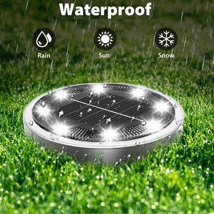 Solar Ground Lights 8 Pack 8-LED - Ultra Bright Semi-Recessed Outdoor Floor Lights for Garden Pathway Driveway Deck Staircase Pool, Warm White Dusk to Dawn Solar Step Lights Weatherproof