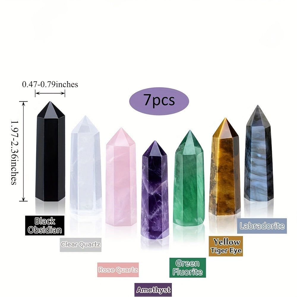 Natural Rainbow Fluorite Crystal Tower Set 7PCS – Hand-Polished Hexagonal Gemstone Obelisks 2.2 Inch, Crystal Points for Home Decor, Meditation, Reiki & Holiday Gift, Eco-Crafted Mineral Collection