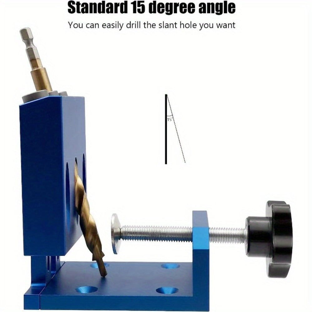 Adjustable Pocket Hole Jig Kit with Three 15-Degree Drill Guides, Bits, Screws, Plugs and Hex Drivers