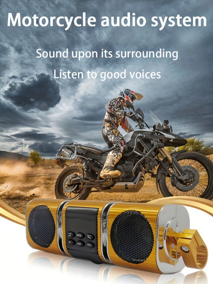 Motorcycle Bluetooth Speaker Sound Bar with Built-in Amplifier – IPX5 Waterproof, FM Radio, USB & AUX Input, 12V Metal MP3 Player for Handlebar, ATV, Scooter & Off-Road Bike